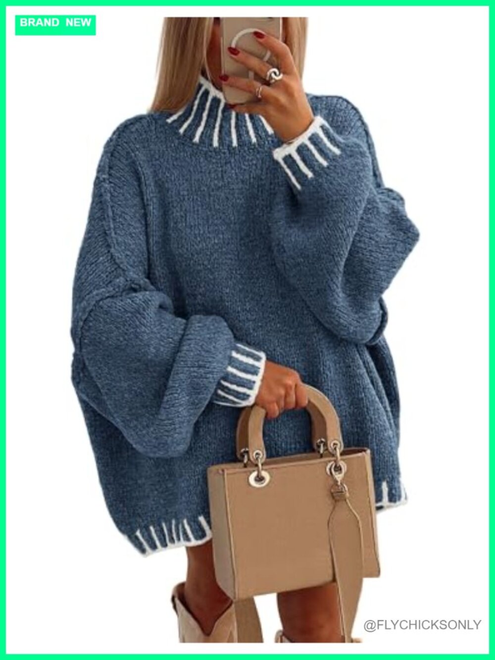 Women's Mock Neck Oversized Pullover Sweater Chunky Knit Tunic